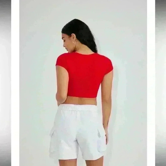 Garage red ribbed cropped tee shirt size large - Picture 2 of 7